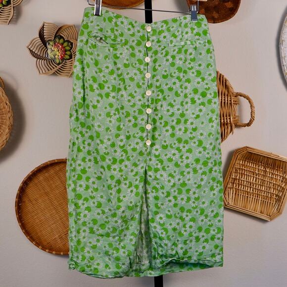 Lavande Floral Printed Buttoned Straight midi Skirt Green Womens Size 2 - Picture 11 of 13